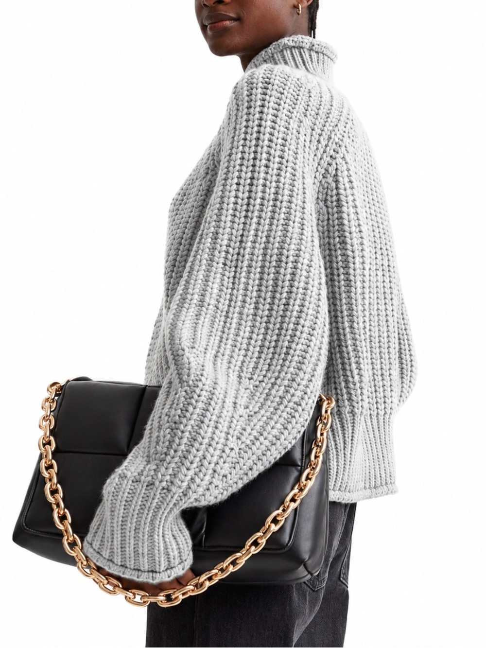 H&M Grey Cable Knit Turtleneck Sweater (Size M) - Picture 3 of 6
